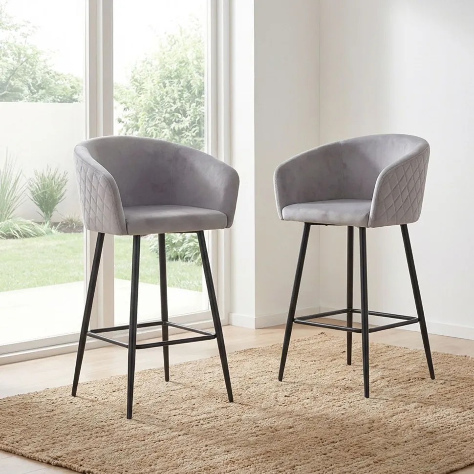 Lot de 2 chaises de bar Bobby Velours Argent