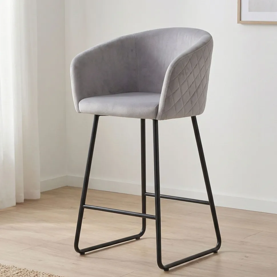 Lot de 2 chaises de bar Bobby Velours Argent