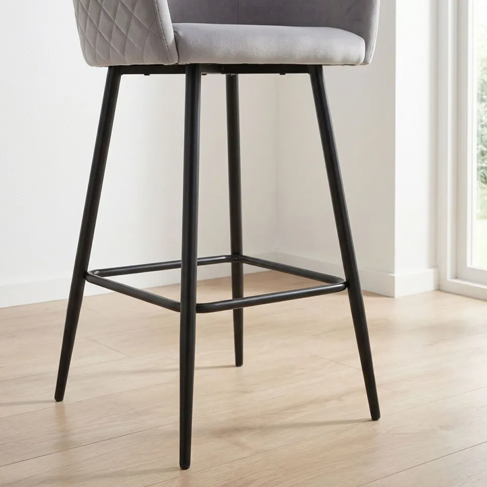 Lot de 2 chaises de bar Bobby Velours Argent