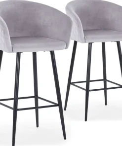 Lot de 2 chaises de bar Bobby Velours Argent