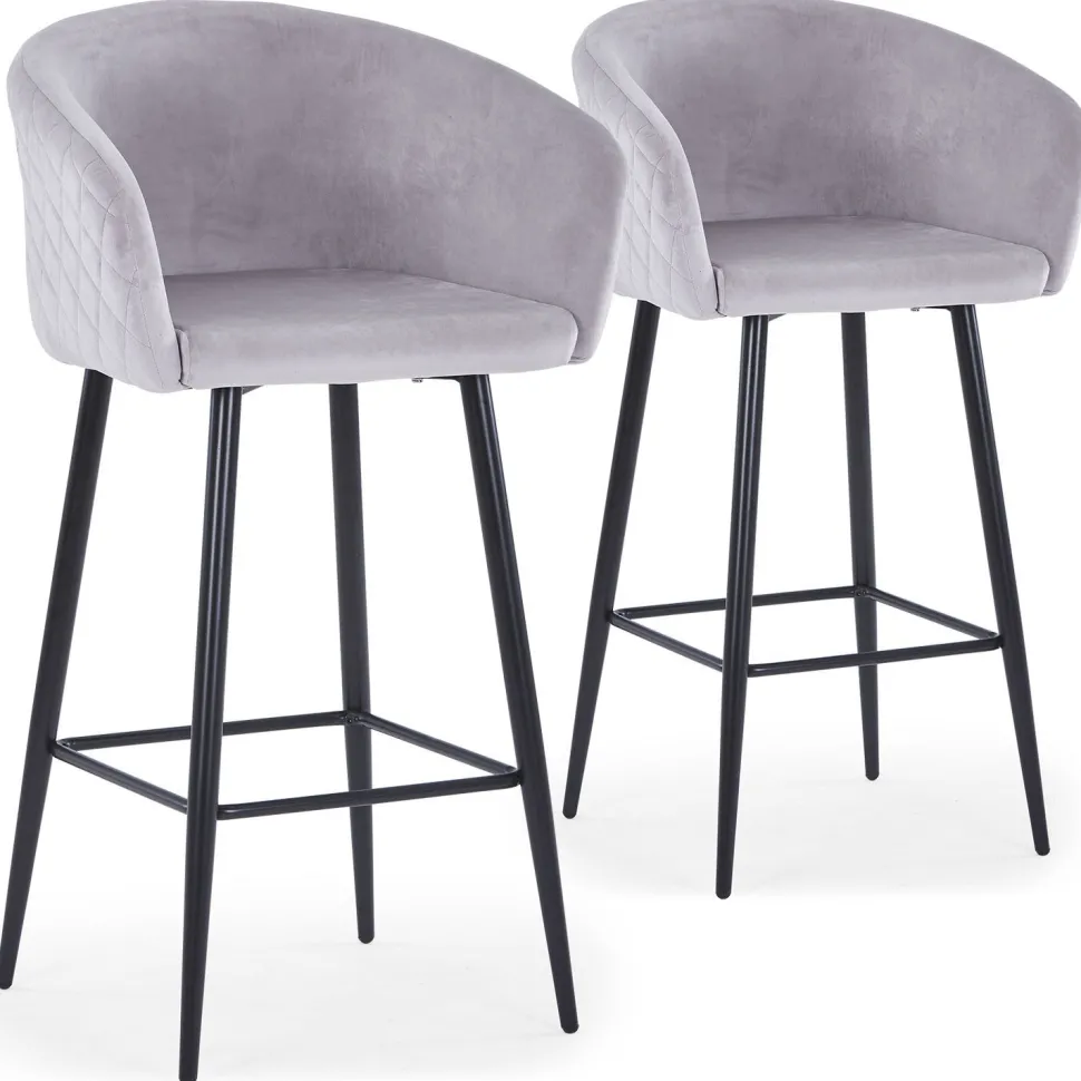 Lot de 2 chaises de bar Bobby Velours Argent