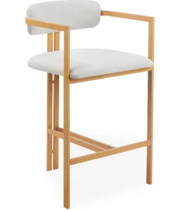 Lot de 2 chaises de bar design Galilea Métal Effet bois clair et Tissu Beige
