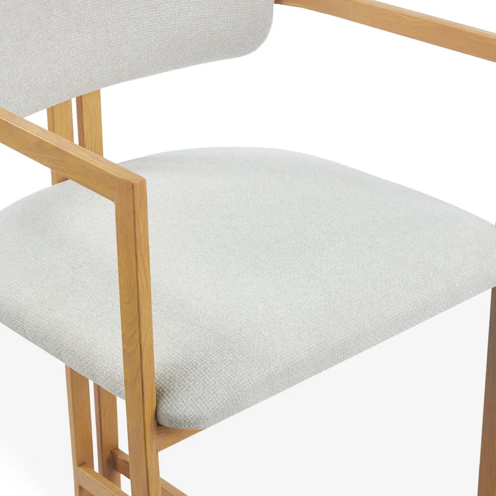Lot de 2 chaises de bar design Galilea Métal Effet bois clair et Tissu Beige