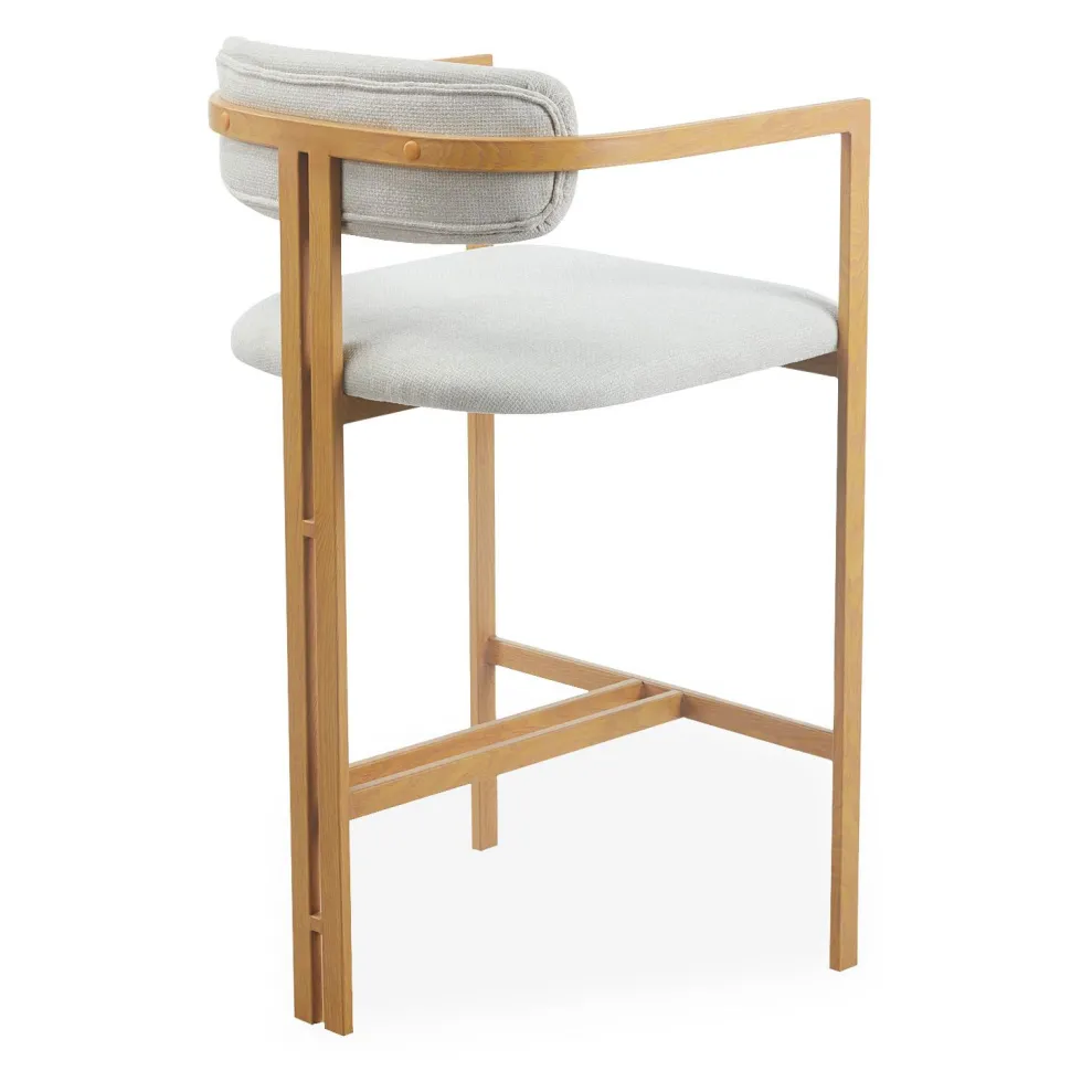 Lot de 2 chaises de bar design Galilea Métal Effet bois clair et Tissu Beige