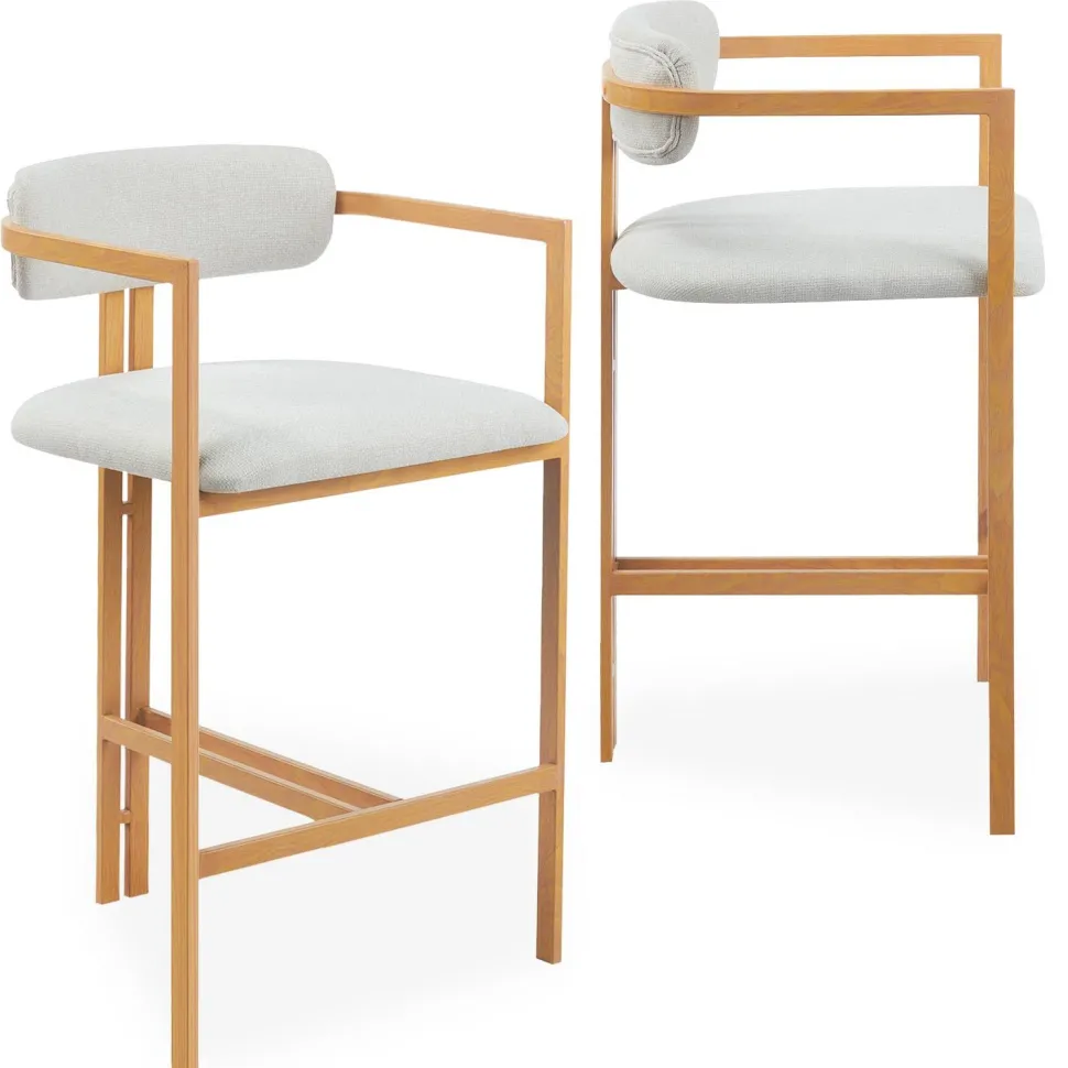 Lot de 2 chaises de bar design Galilea Métal Effet bois clair et Tissu Beige