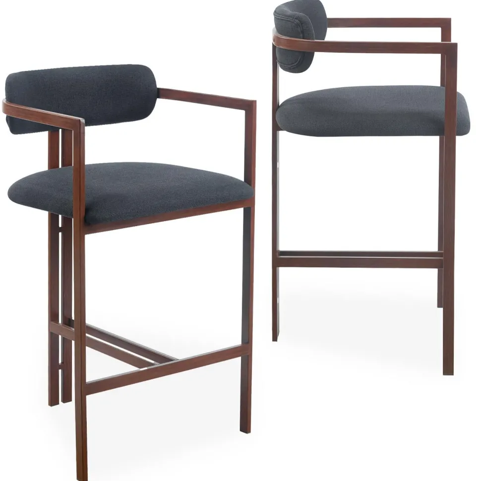Lot de 2 chaises de bar design Galilea Métal Effet bois foncé et Tissu Anthracite