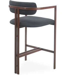 Lot de 2 chaises de bar design Galilea Métal Effet bois foncé et Tissu Anthracite
