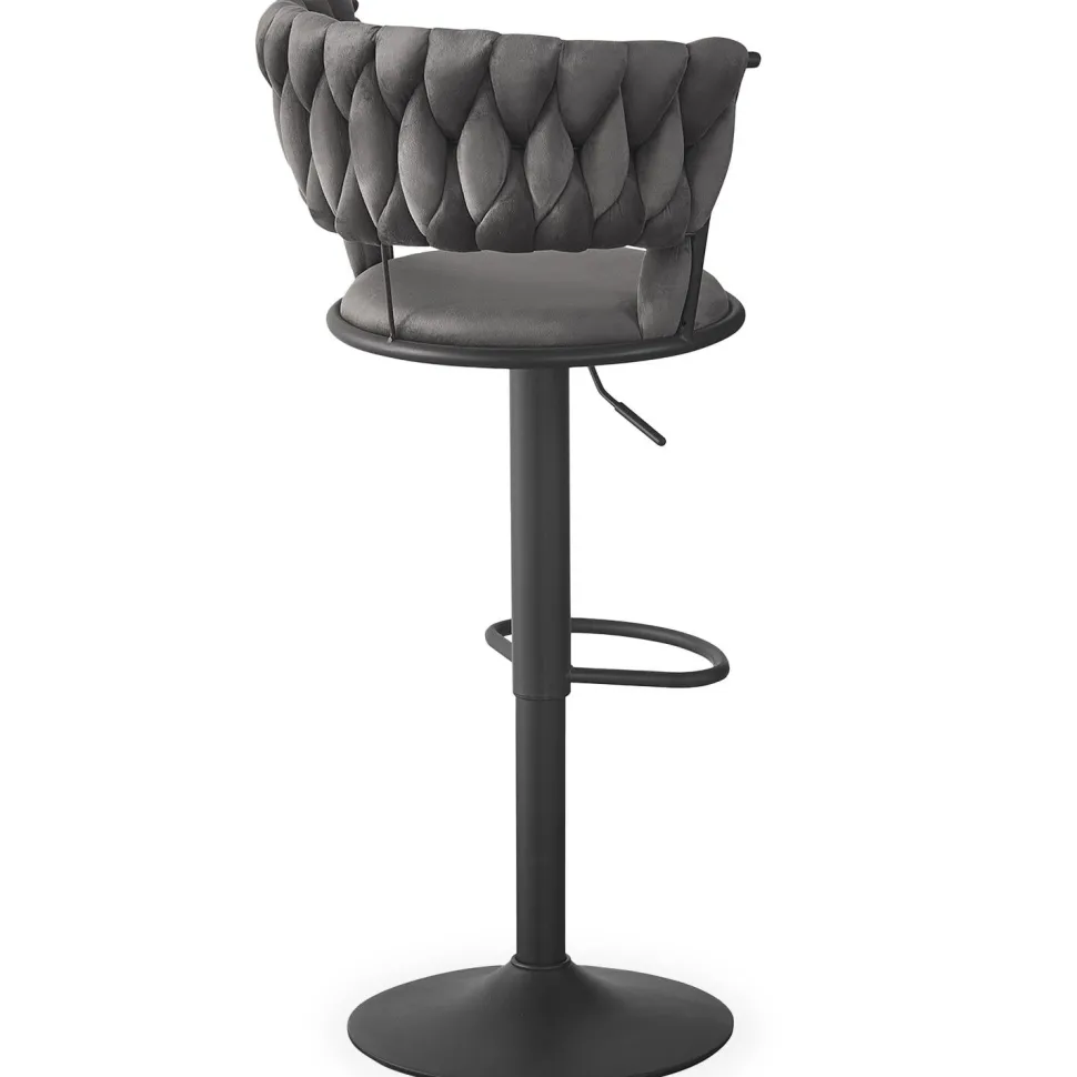 Lot de 2 chaises de bar dossier arrondi style maillage Xenox Velours Gris et Métal Noir