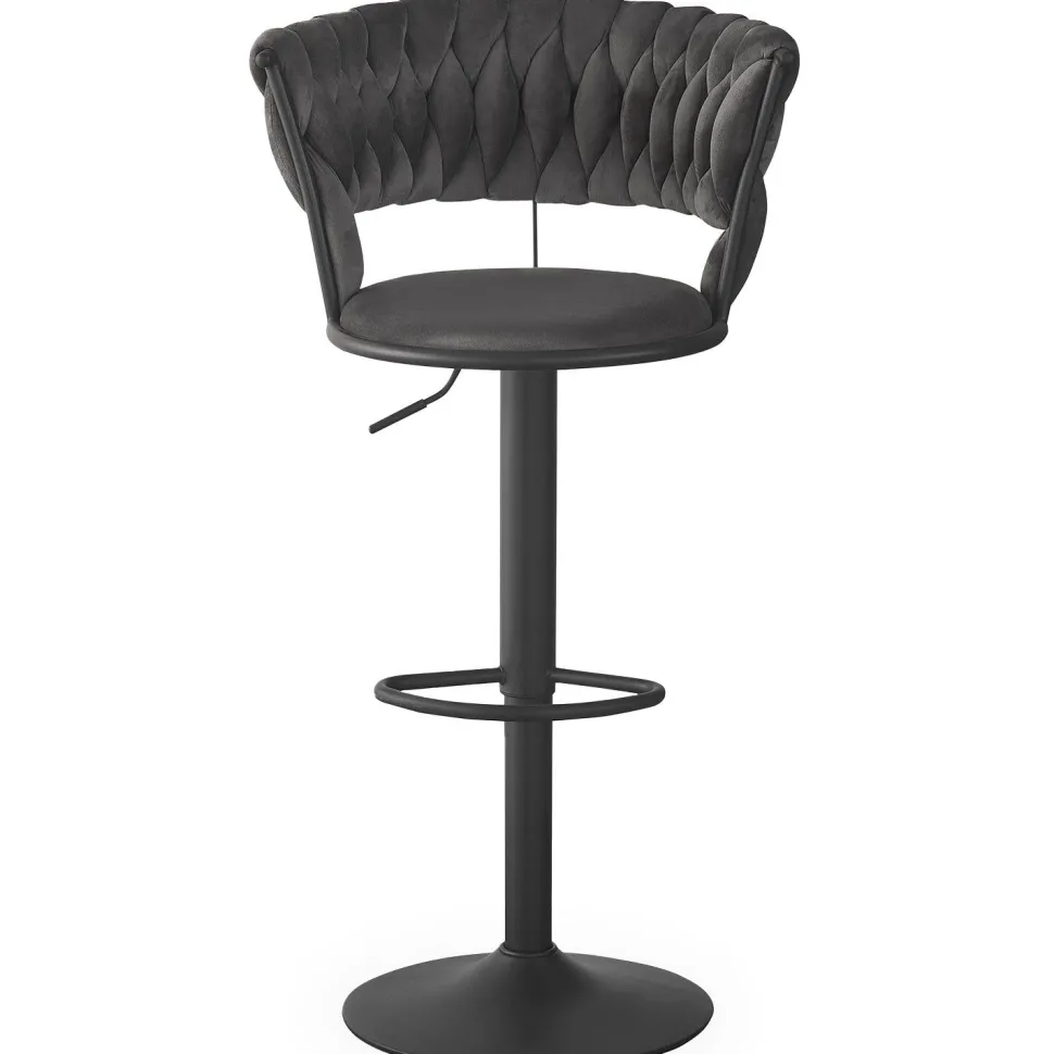Lot de 2 chaises de bar dossier arrondi style maillage Xenox Velours Gris et Métal Noir