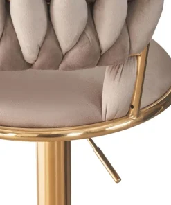 Lot de 2 chaises de bar dossier arrondi style maillage Xenox Velours Taupe et Métal Or