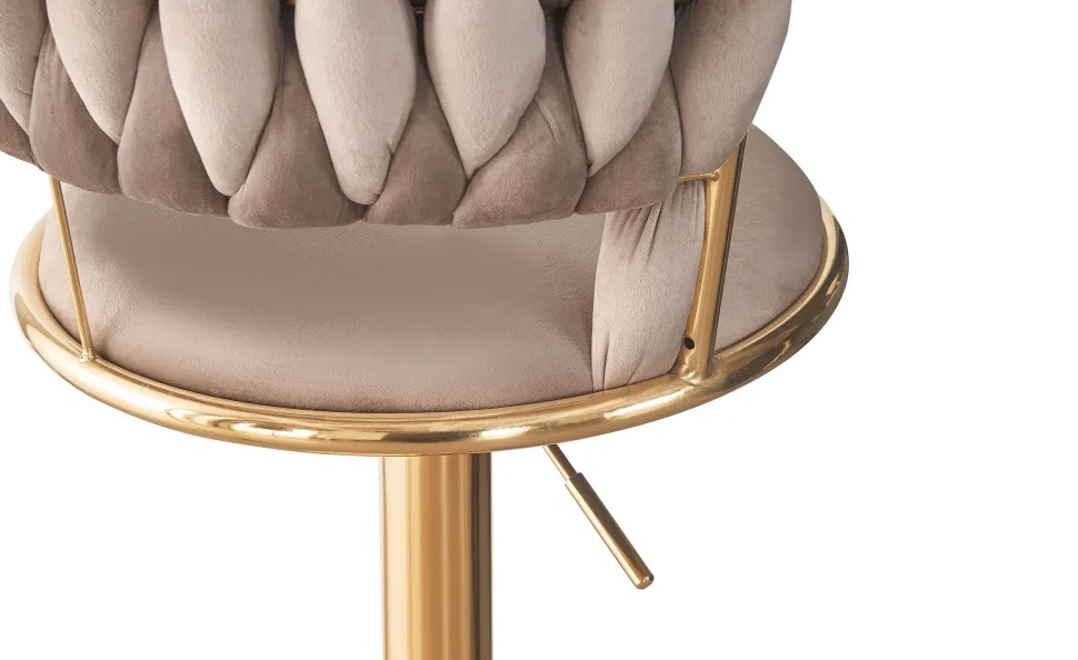 Lot de 2 chaises de bar dossier arrondi style maillage Xenox Velours Taupe et Métal Or