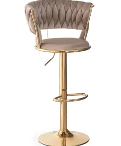 Lot de 2 chaises de bar dossier arrondi style maillage Xenox Velours Taupe et Métal Or
