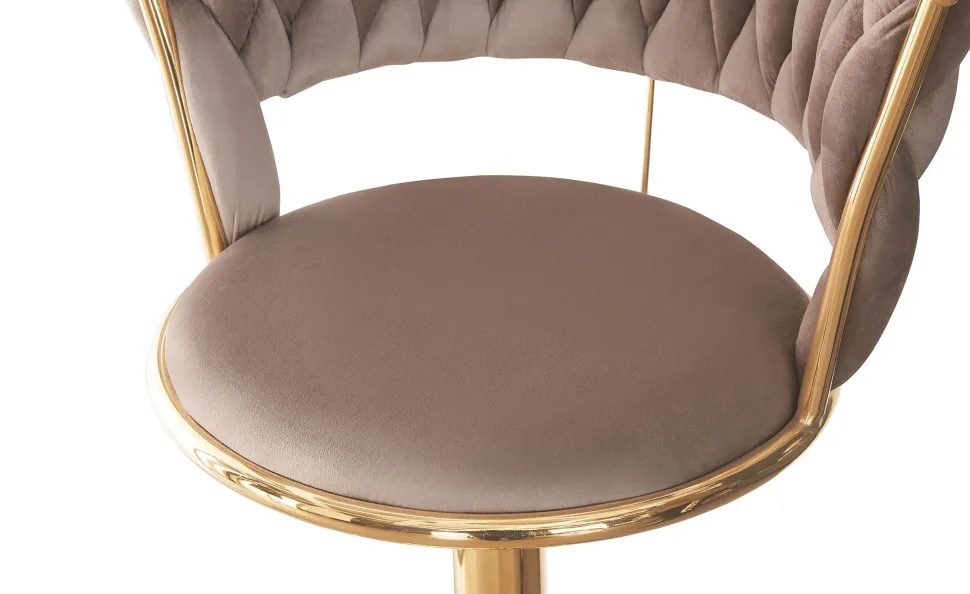 Lot de 2 chaises de bar dossier arrondi style maillage Xenox Velours Taupe et Métal Or