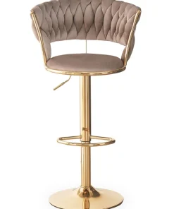 Lot de 2 chaises de bar dossier arrondi style maillage Xenox Velours Taupe et Métal Or