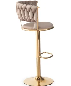 Lot de 2 chaises de bar dossier arrondi style maillage Xenox Velours Taupe et Métal Or