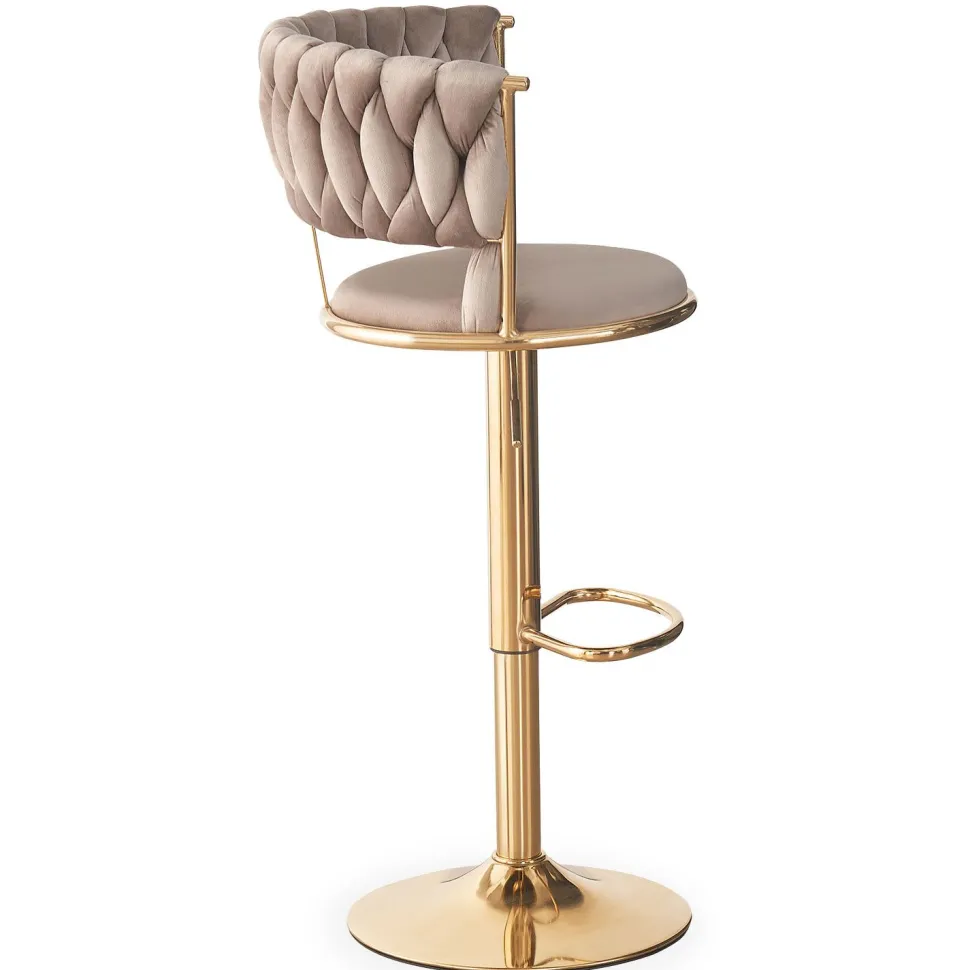 Lot de 2 chaises de bar dossier arrondi style maillage Xenox Velours Taupe et Métal Or
