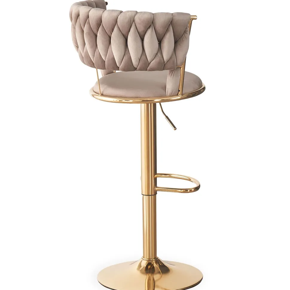 Lot de 2 chaises de bar dossier arrondi style maillage Xenox Velours Taupe et Métal Or