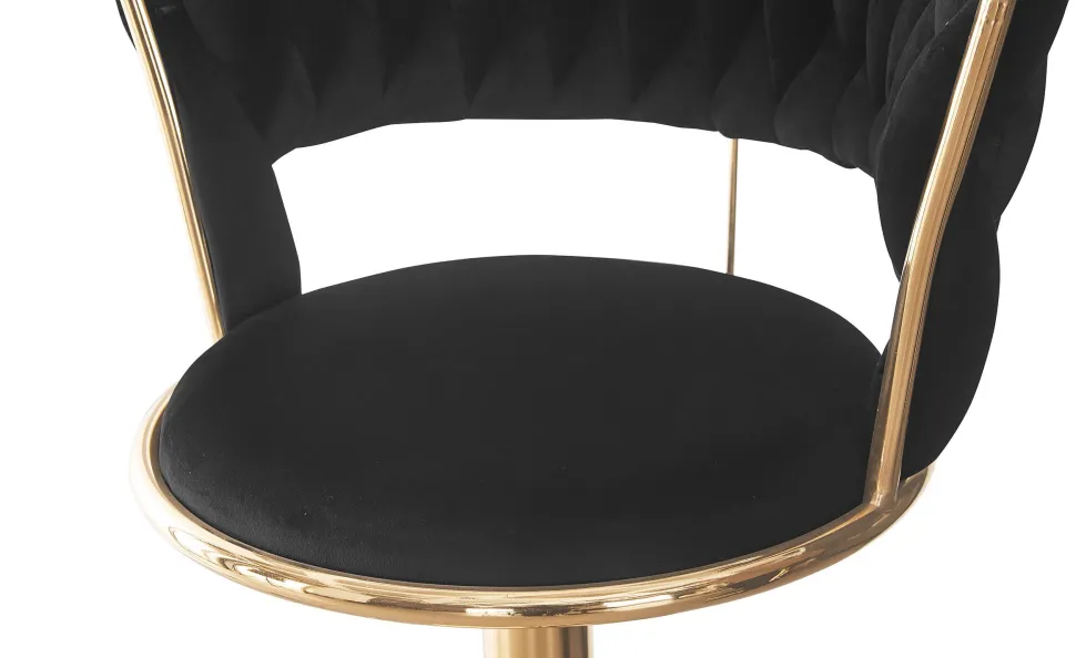 Lot de 2 chaises de bar dossier arrondi style maillage Xenox Velours Noir et Métal Or