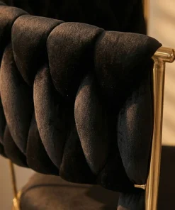 Lot de 2 chaises de bar dossier arrondi style maillage Xenox Velours Noir et Métal Or