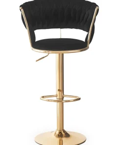 Lot de 2 chaises de bar dossier arrondi style maillage Xenox Velours Noir et Métal Or