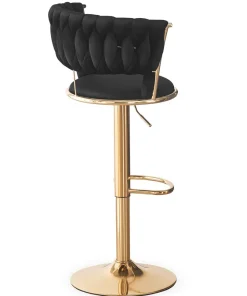 Lot de 2 chaises de bar dossier arrondi style maillage Xenox Velours Noir et Métal Or