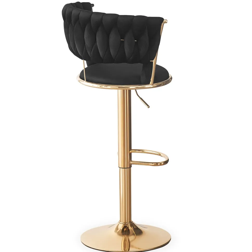 Lot de 2 chaises de bar dossier arrondi style maillage Xenox Velours Noir et Métal Or