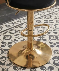 Lot de 2 chaises de bar dossier arrondi style maillage Xenox Velours Noir et Métal Or