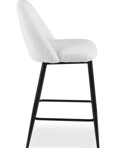 Lot de 2 chaises de bar Ecuador Métal Noir et Tissu bouclette Crème