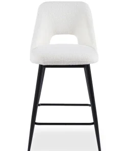 Lot de 2 chaises de bar Ecuador Métal Noir et Tissu bouclette Crème