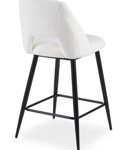 Lot de 2 chaises de bar Ecuador Métal Noir et Tissu bouclette Crème