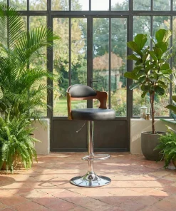 Lot de 6 chaises de bar Ruben Bois Noisette et Simili Noir