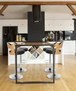 Lot de 4 chaises de bar Ruben Chêne clair et Simili Noir
