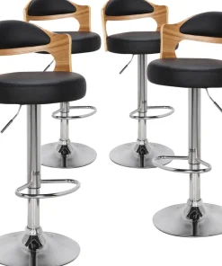 Lot de 4 chaises de bar Ruben Chêne clair et Simili Noir