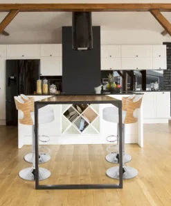 Lot de 4 chaises de bar Ruben Chêne clair et Simili Blanc