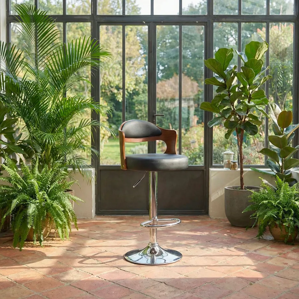 Lot de 4 chaises de bar Ruben Bois Noisette et Simili Noir
