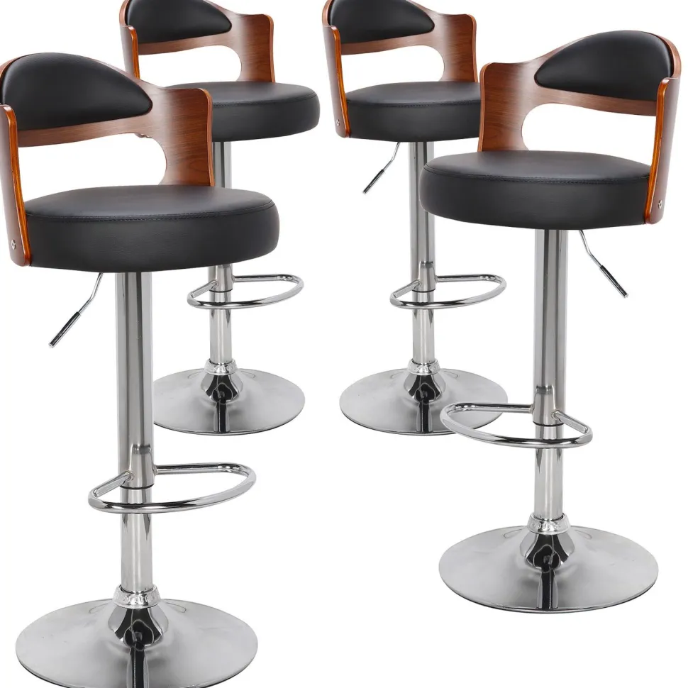 Lot de 4 chaises de bar Ruben Bois Noisette et Simili Noir