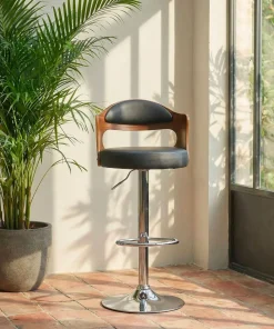 Lot de 4 chaises de bar Ruben Bois Noisette et Simili Noir