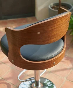Lot de 4 chaises de bar Ruben Bois Noisette et Simili Noir