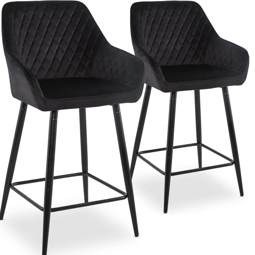 Lot de 2 chaises de bar Veronika Velours Noir