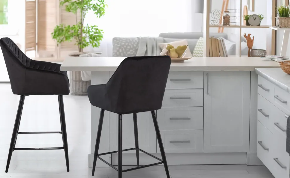 Lot de 2 chaises de bar Veronika Velours Noir