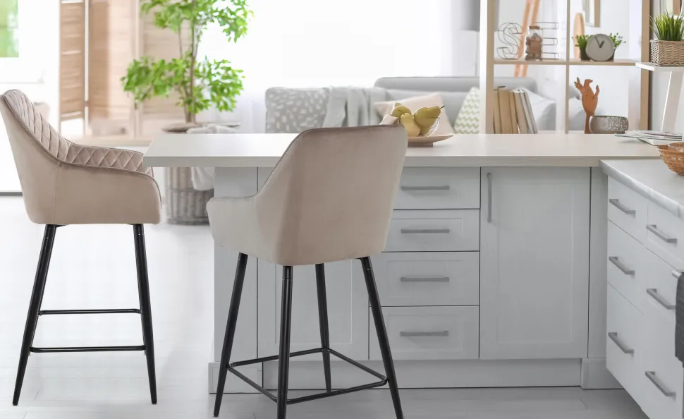 Lot de 2 chaises de bar Veronika Velours Taupe