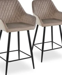 Lot de 2 chaises de bar Veronika Velours Taupe