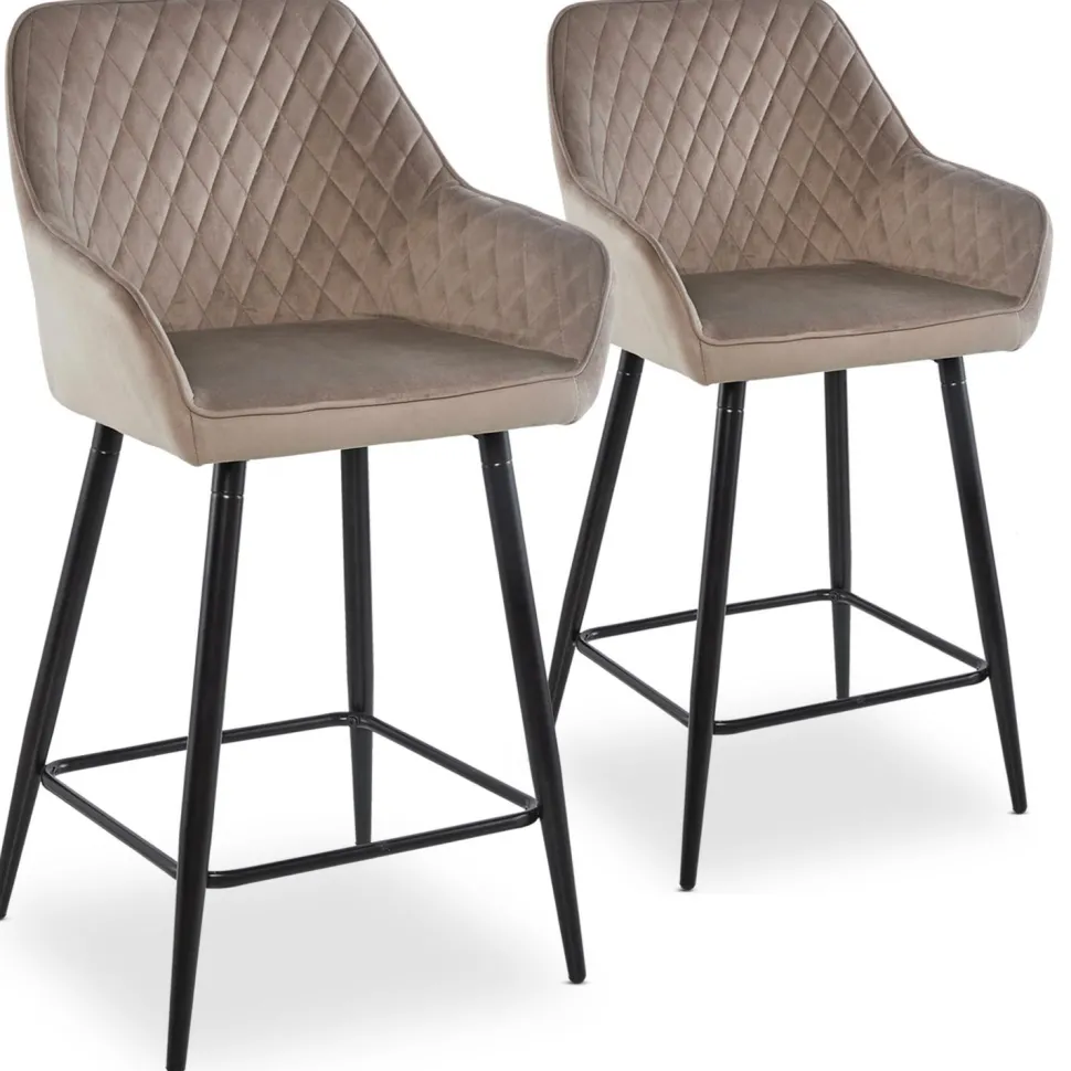 Lot de 2 chaises de bar Veronika Velours Taupe
