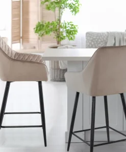Lot de 2 chaises de bar Veronika Velours Taupe