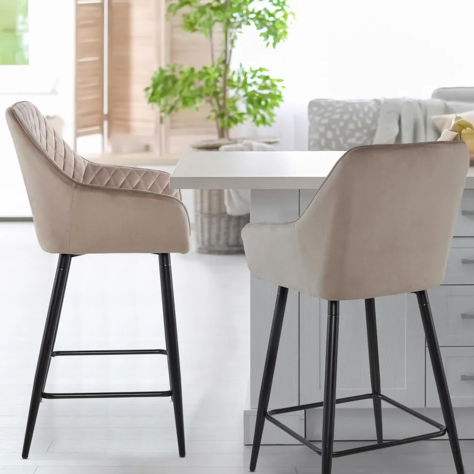Lot de 2 chaises de bar Veronika Velours Taupe