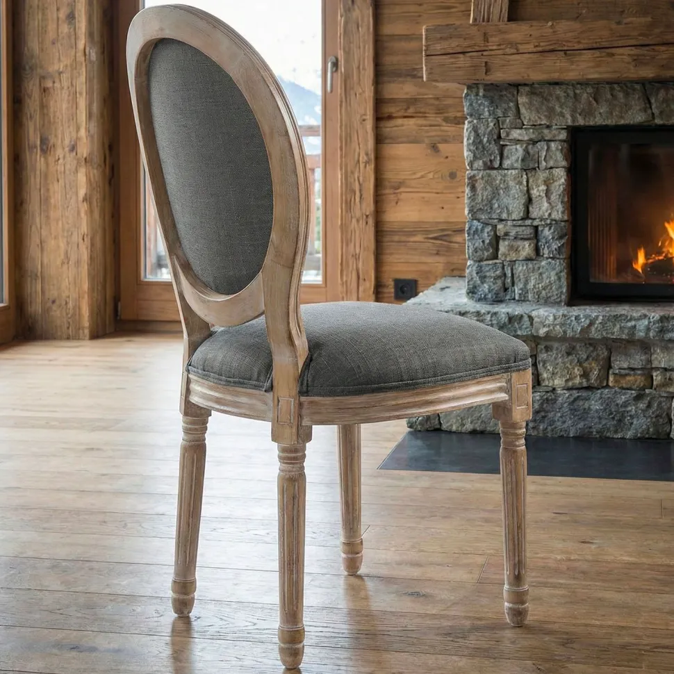 Lot de 20 chaises de style médaillon Louis XVI Tissu Gris Clair