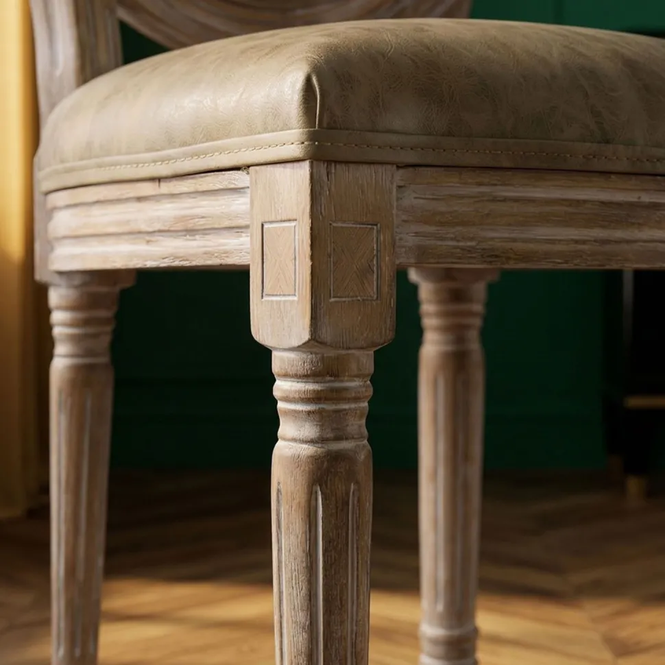 Lot de 2 chaises de style médaillon Louis XVI Bois massif patiné et Simili Taupe