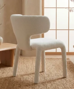 Lot de 2 chaises design dossiers arrondis Cotony Tissu bouclette Blanc