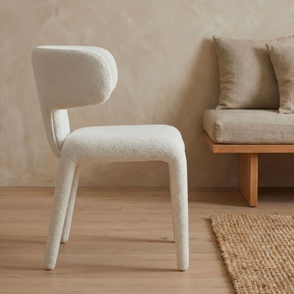 Lot de 2 chaises design dossiers arrondis Cotony Tissu bouclette Blanc