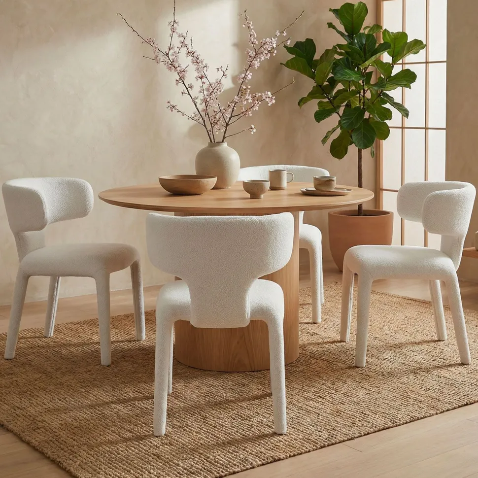 Lot de 2 chaises design dossiers arrondis Cotony Tissu bouclette Blanc